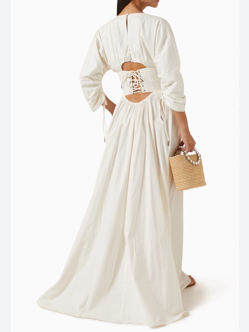 ANDREA IYAMAH Ivory Lace-Up Back Maxi Dress